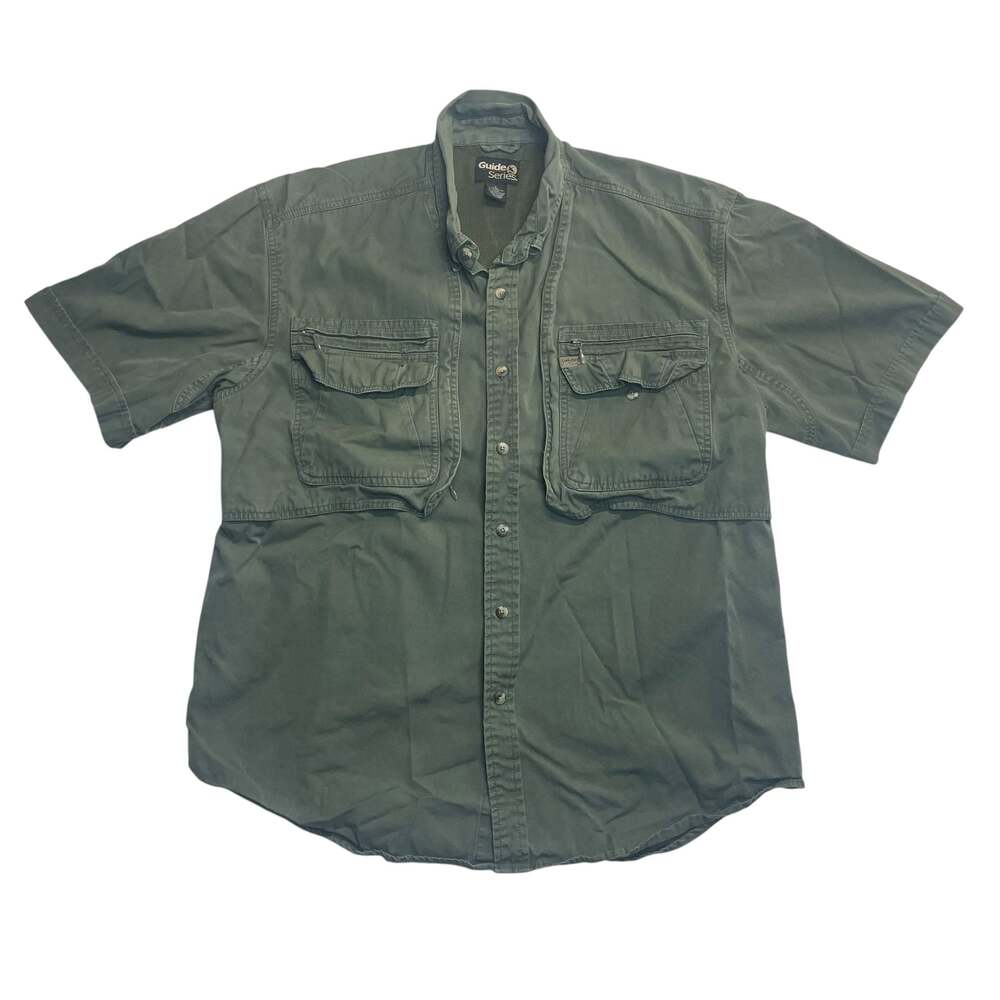 Guide Series Fishing Shirt Mens Large Olive Green Vented Short Sleeve